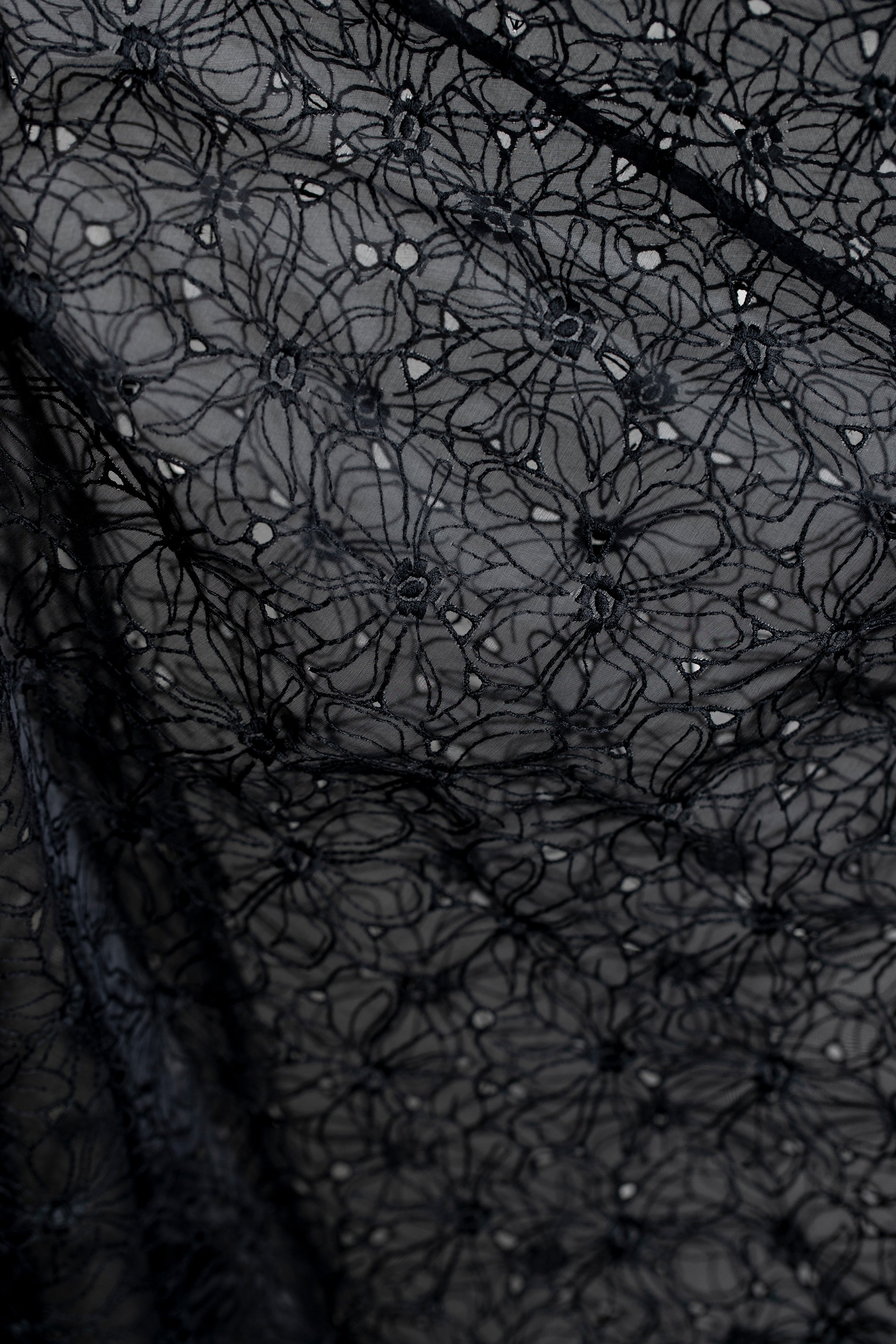Marc Le Bihan Damen Organza-Kleid schwarz – Detail der transparenten Spitze