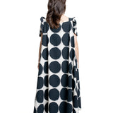 Rundholz Damen Midikleid Punkte Print schwarz-weiß Rückansicht