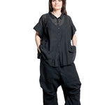 Rundholz Damen Kurzarm Bluse schwarz Frontansicht