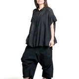 Rundholz Damen Kurzarm Bluse schwarz Schrägansicht