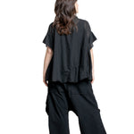 Rundholz Damen Kurzarm Bluse schwarz Rückansicht