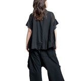 Rundholz Damen Kurzarm Bluse schwarz Rückansicht