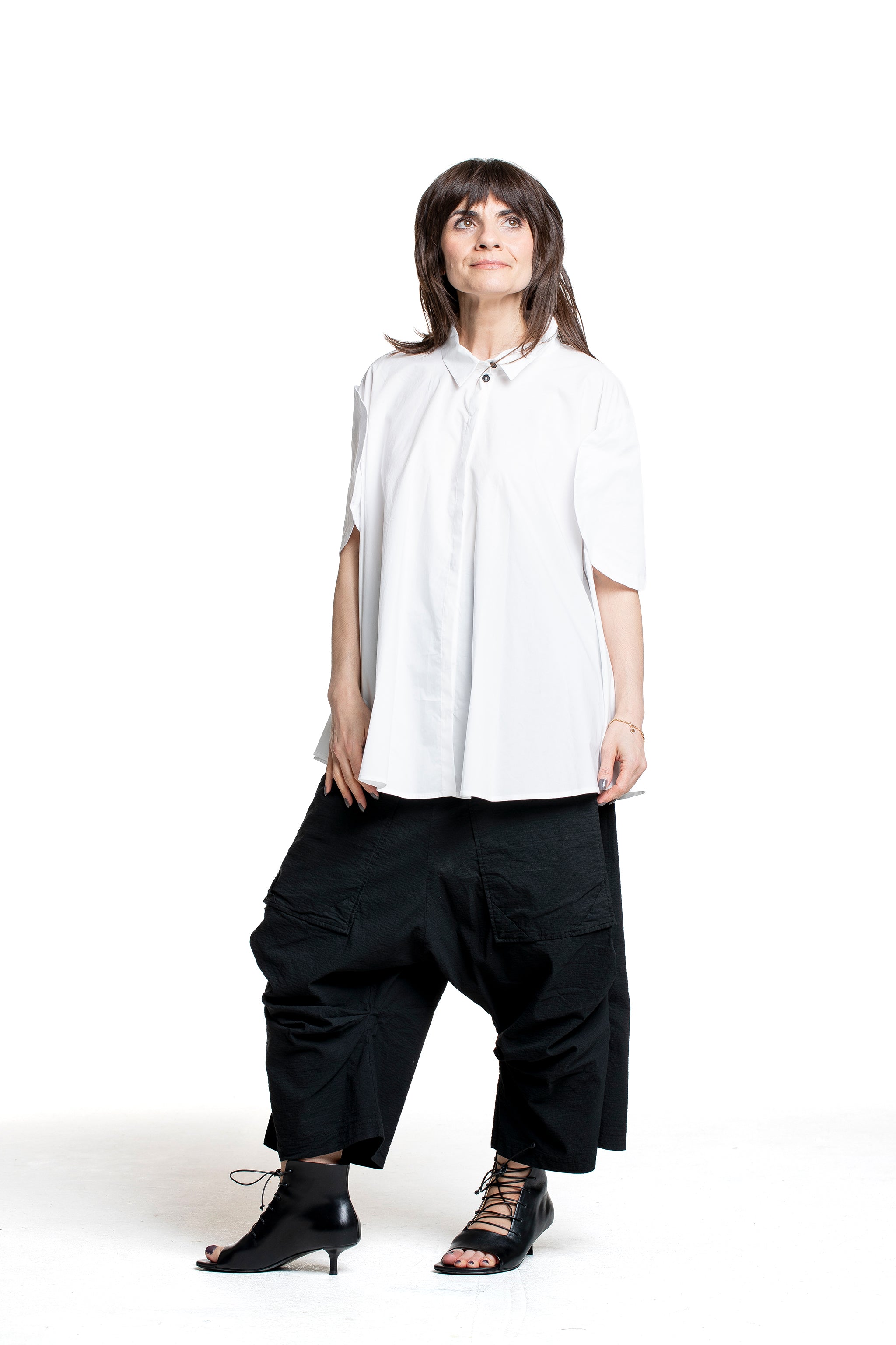 Rundholz Damen Kurzarm Bluse paper Frontansicht