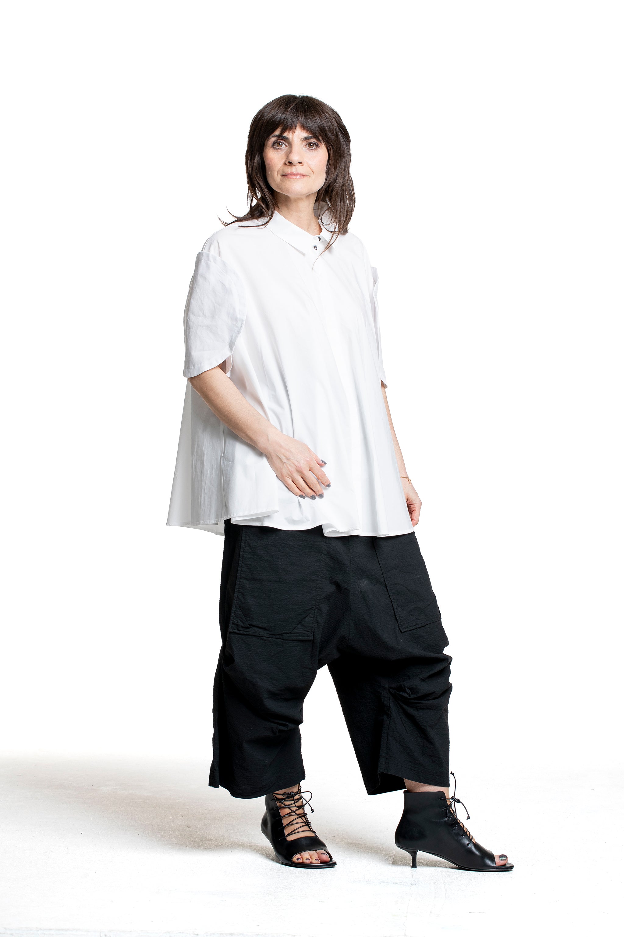 Rundholz Damen Kurzarm Bluse paper Schrägansicht
