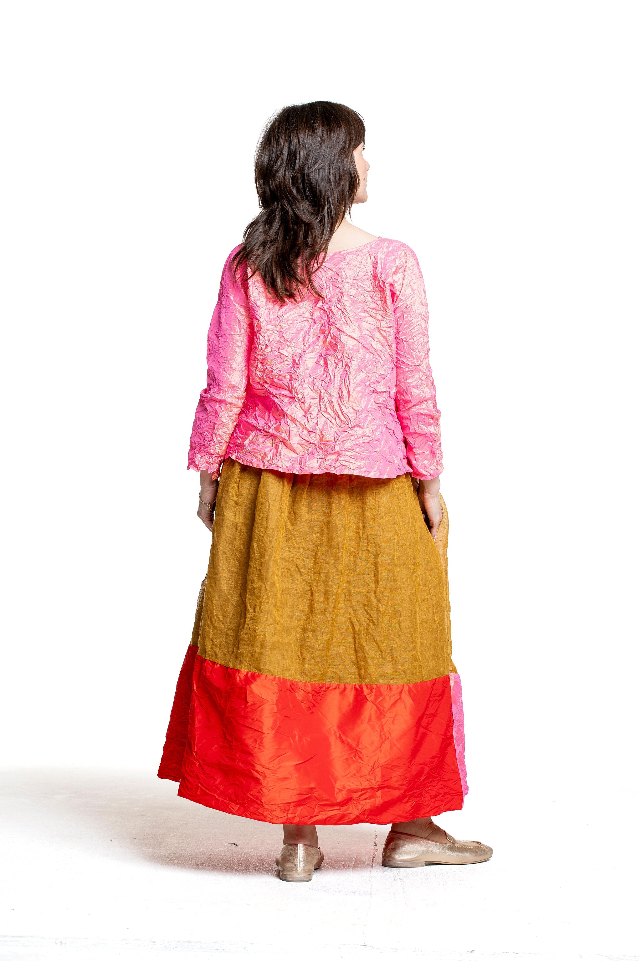 Daniela Gregis Damen Seidenbluse fuchsia-safran – Rückansicht