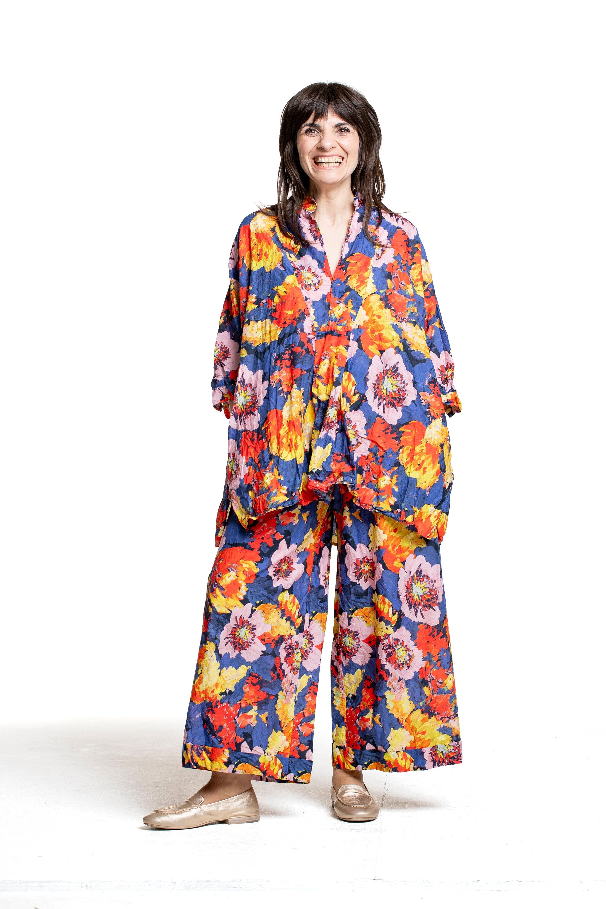 Daniela Gregis Damen Oversized-Bluse Blumenprint multicolor – Vorderansicht