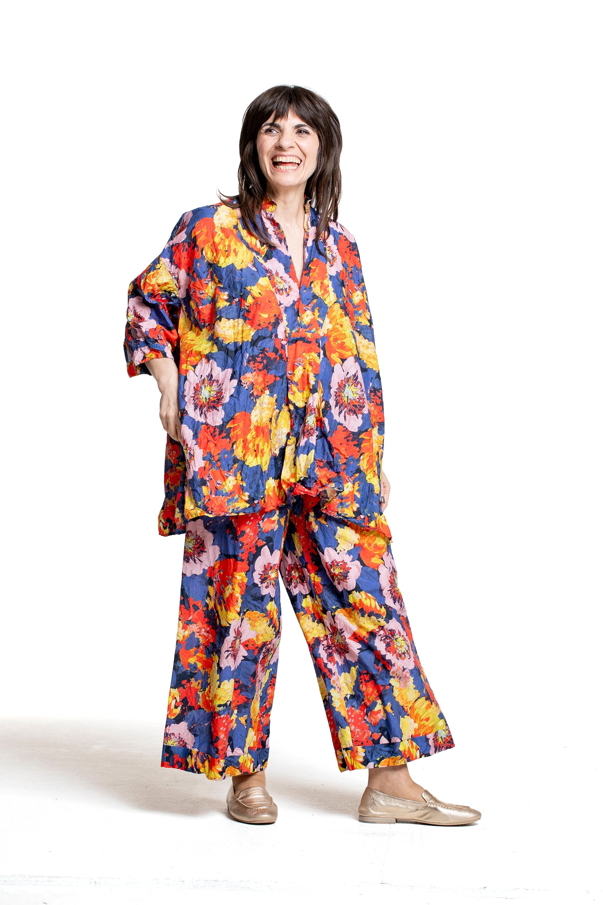 Daniela Gregis Damen Oversized-Bluse Blumenprint multicolor – Bewegungsansicht