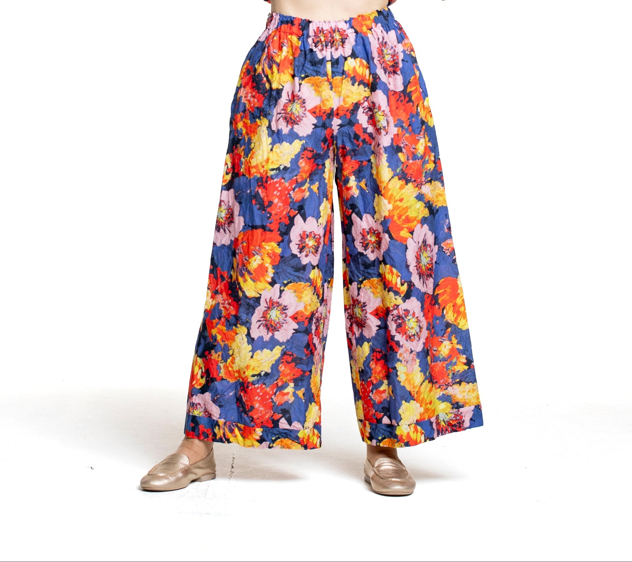 Daniela Gregis Damen Hose Blumenprint multicolor – Bund- und Hosenansicht