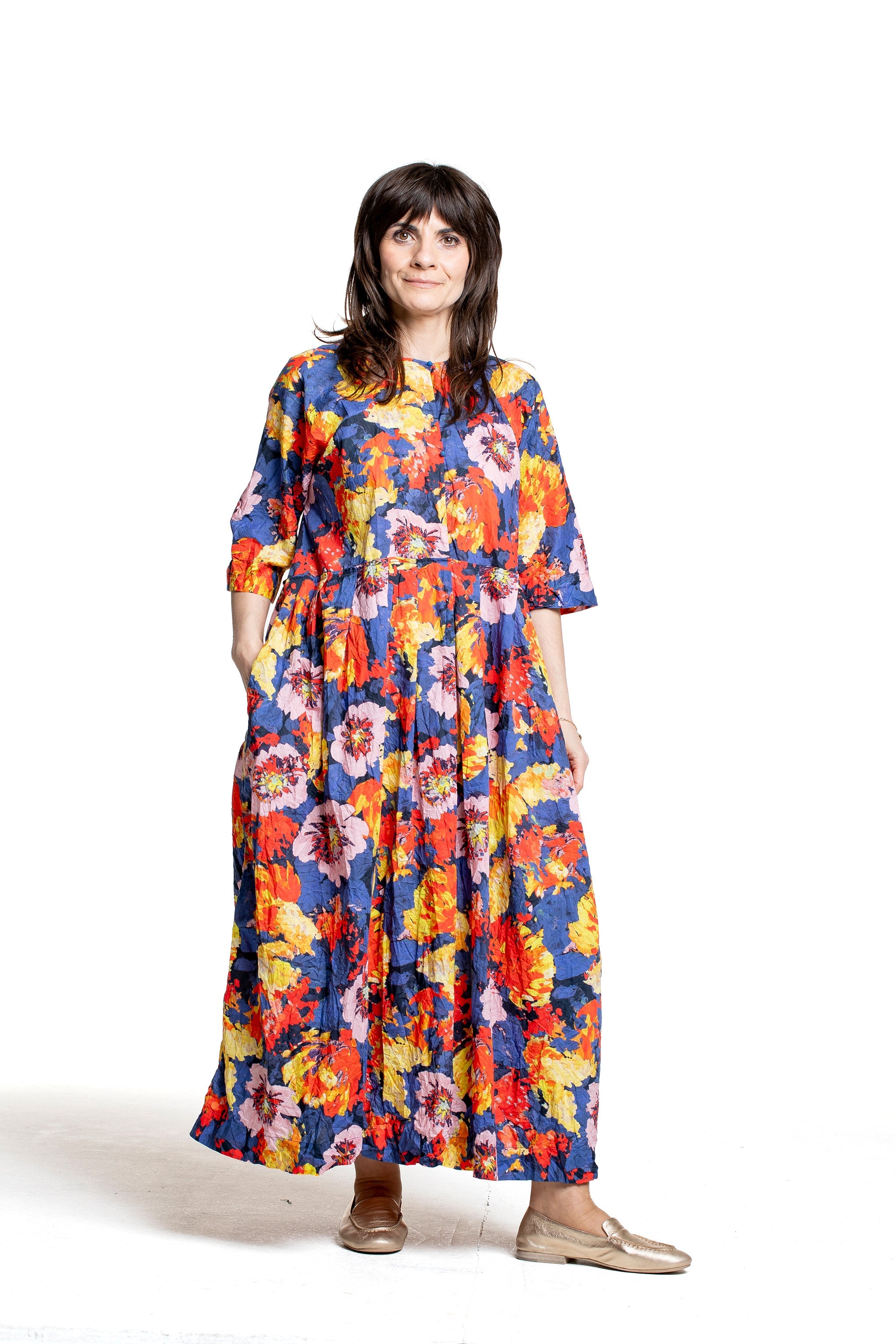 Daniela Gregis Damen Maxikleid Blumenprint multicolor – Vorderansicht
