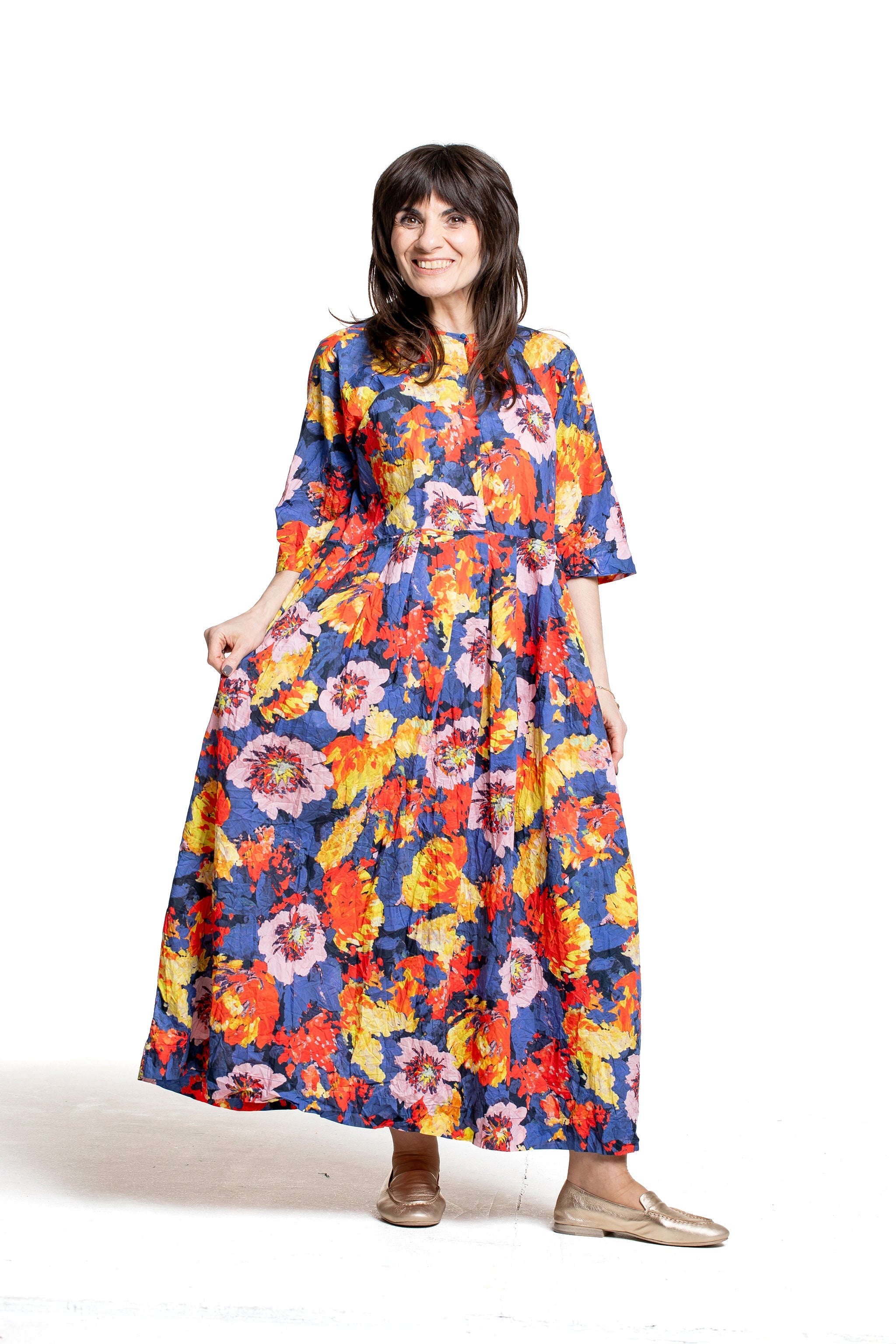 Daniela Gregis Damen Maxikleid Blumenprint multicolor – Bewegungsansicht