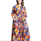 Daniela Gregis Damen Maxikleid Blumenprint multicolor – gegürtete Frontansicht