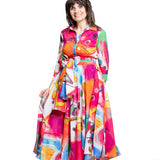 Samantha Sung Damen Aster Hemdblusenkleid Bestenia Painting weiß-pink
