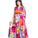 Samantha Sung Damen Aster Hemdblusenkleid Bestenia Painting weiß-pink – Schrägansicht