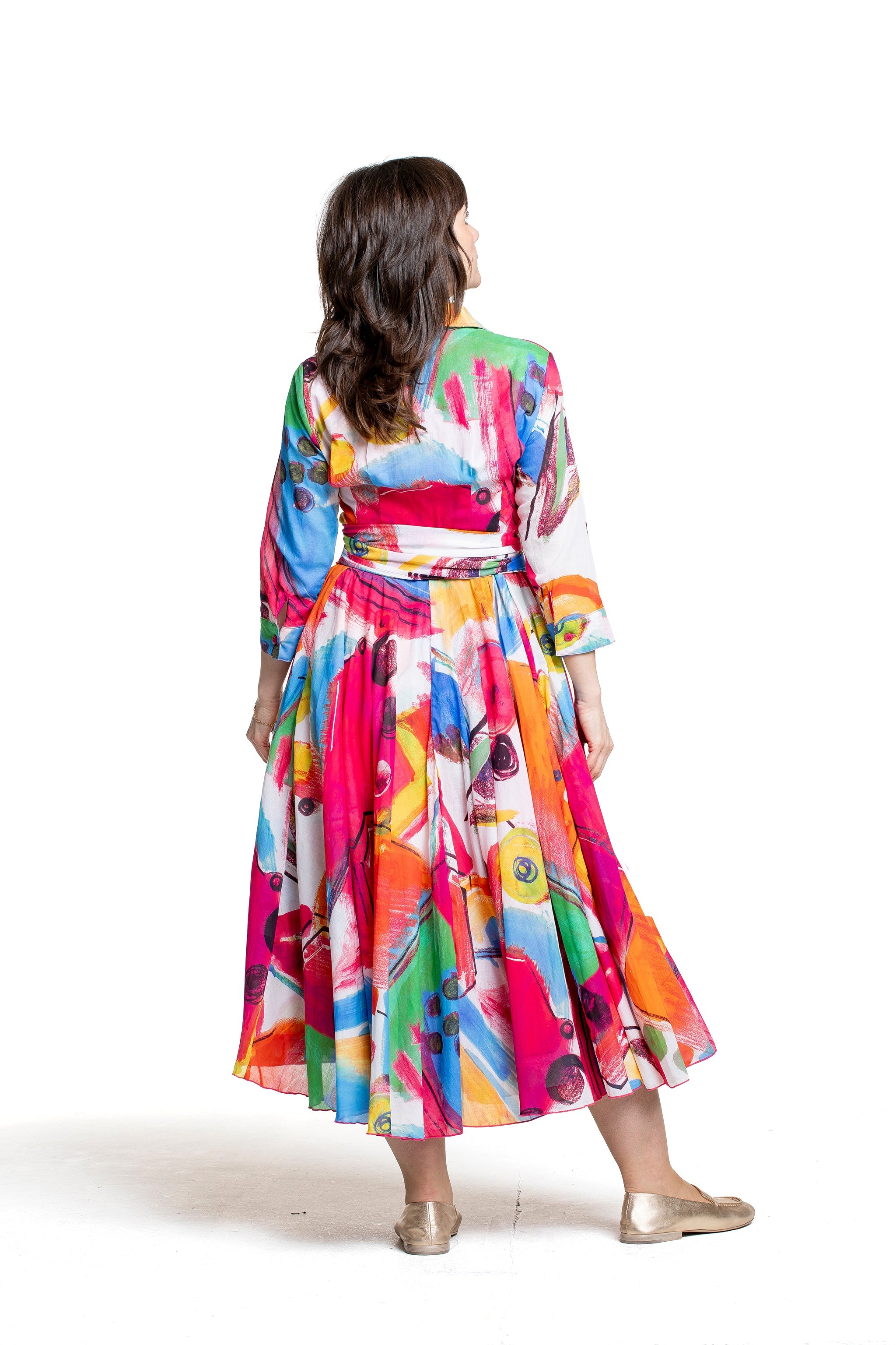 Samantha Sung Damen Aster Hemdblusenkleid Bestenia Painting weiß-pink – Rückansicht