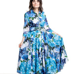 Samantha Sung Damen Aster Hemdblusenkleid Darby Rose weiß-blau – Frontansicht mit Rockweite
