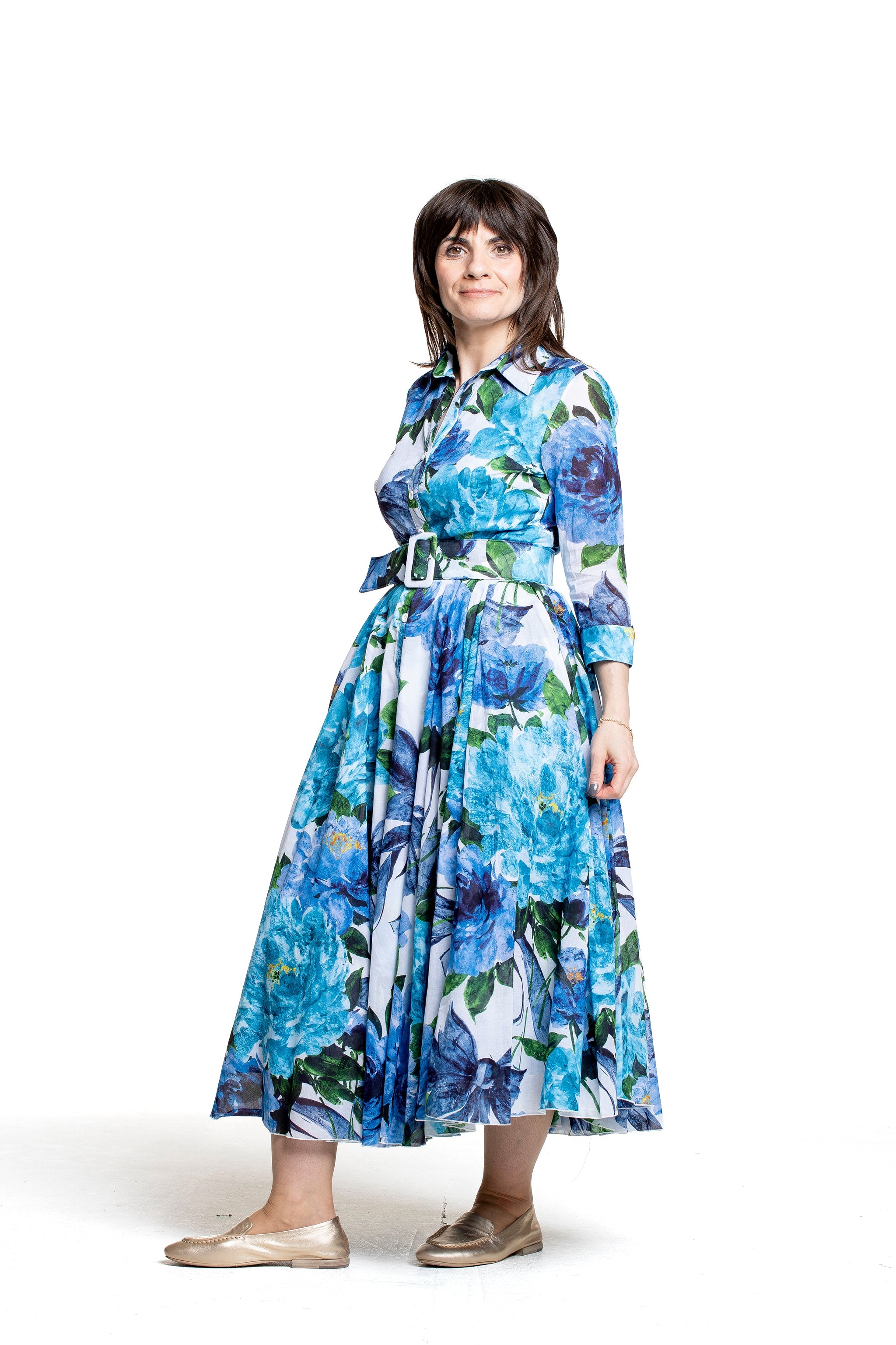 Samantha Sung Damen Aster Hemdblusenkleid Darby Rose weiß-blau – Seitenansicht