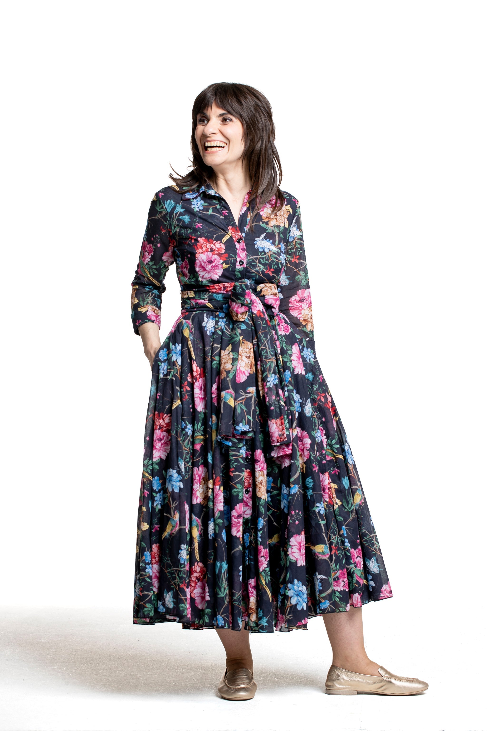 Samantha Sung Damen Aster Hemdblusenkleid Heart Manor schwarz – Vorderansicht