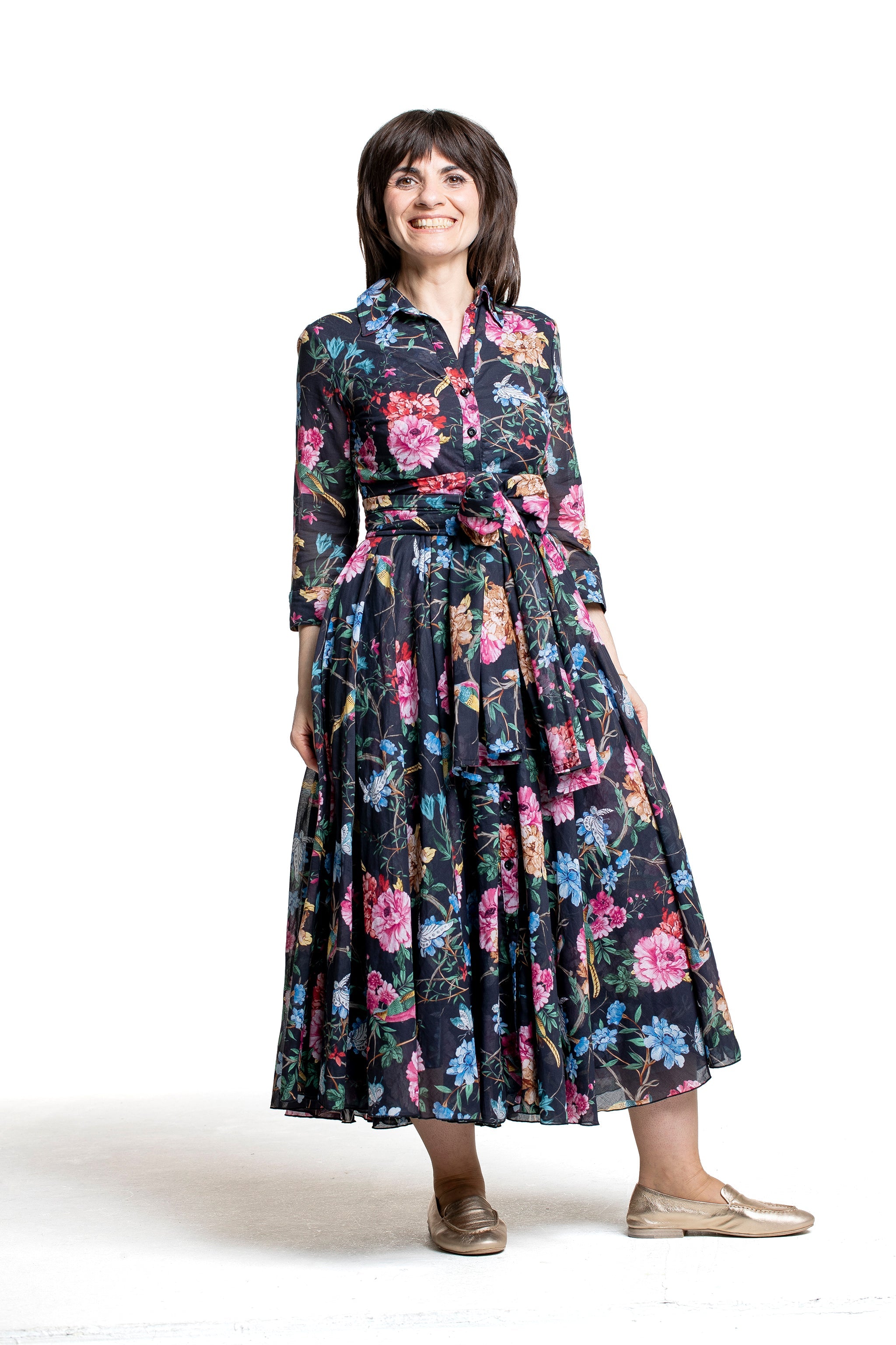 Samantha Sung Damen Aster Hemdblusenkleid Heart Manor schwarz – Schrägansicht