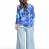 F Cashmere Damen Oversized Pullover Bruco 1 blau mit Print