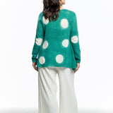 F Cashmere Damen Kaschmir A-Linie Pullover Bruco 12 Dots türkis weiss