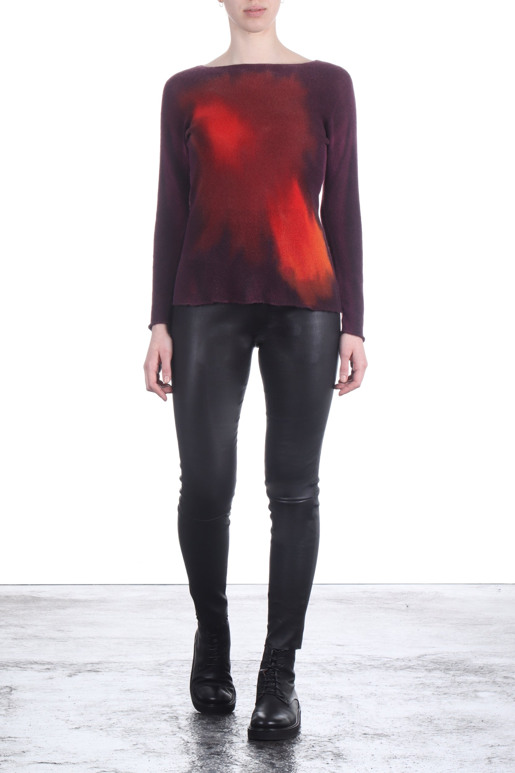 F Cashmere Damen Pullover Bruco 2 bordeaux rot mit Print