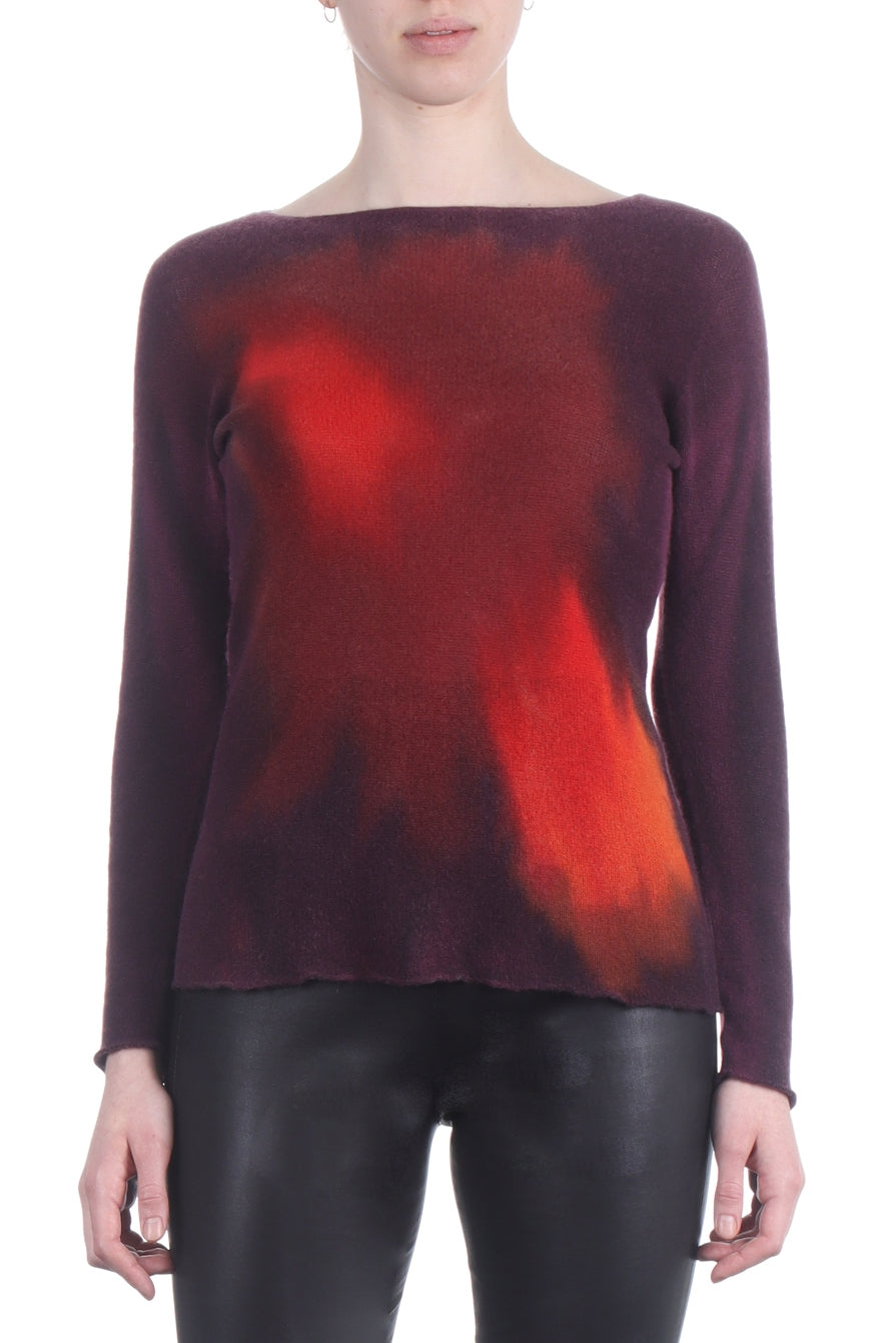 F Cashmere Damen Pullover Bruco 2 bordeaux rot mit Print