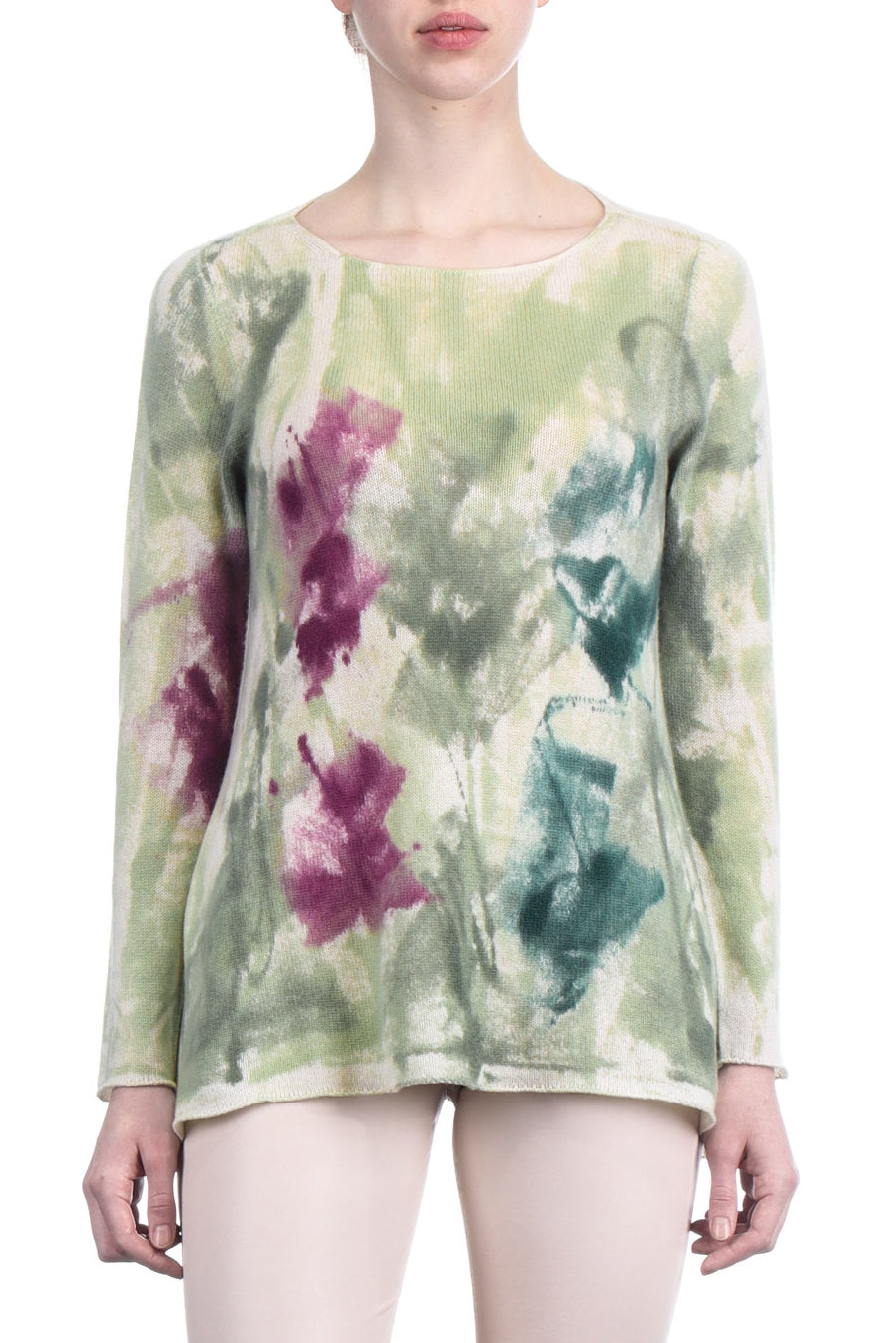 F Cashmere Damen Kaschmir A-Linie Pullover Bruco 12 grün multicolor