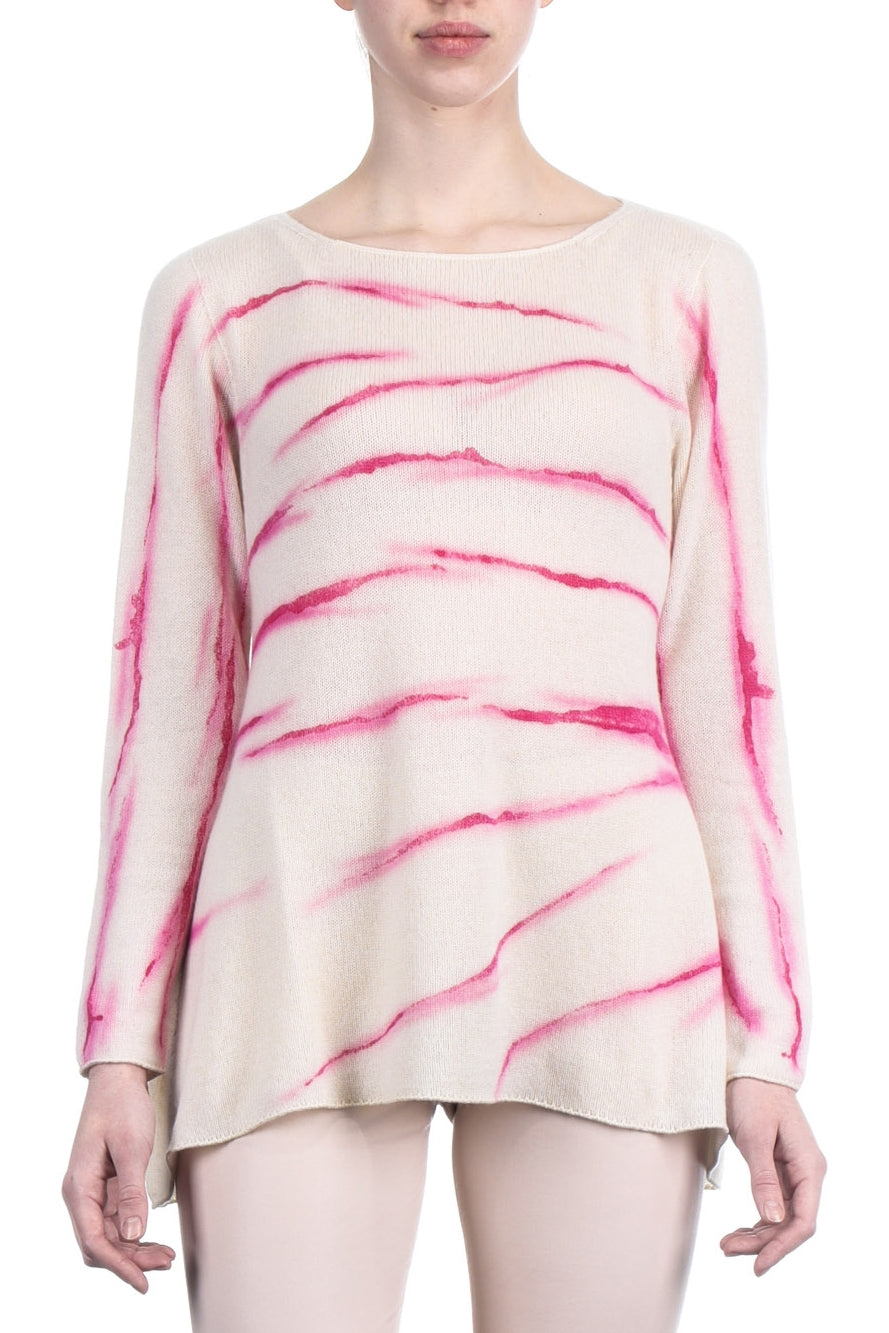 F Cashmere Damen Kaschmir A-Linie Pullover Bruco 12 weiß pink