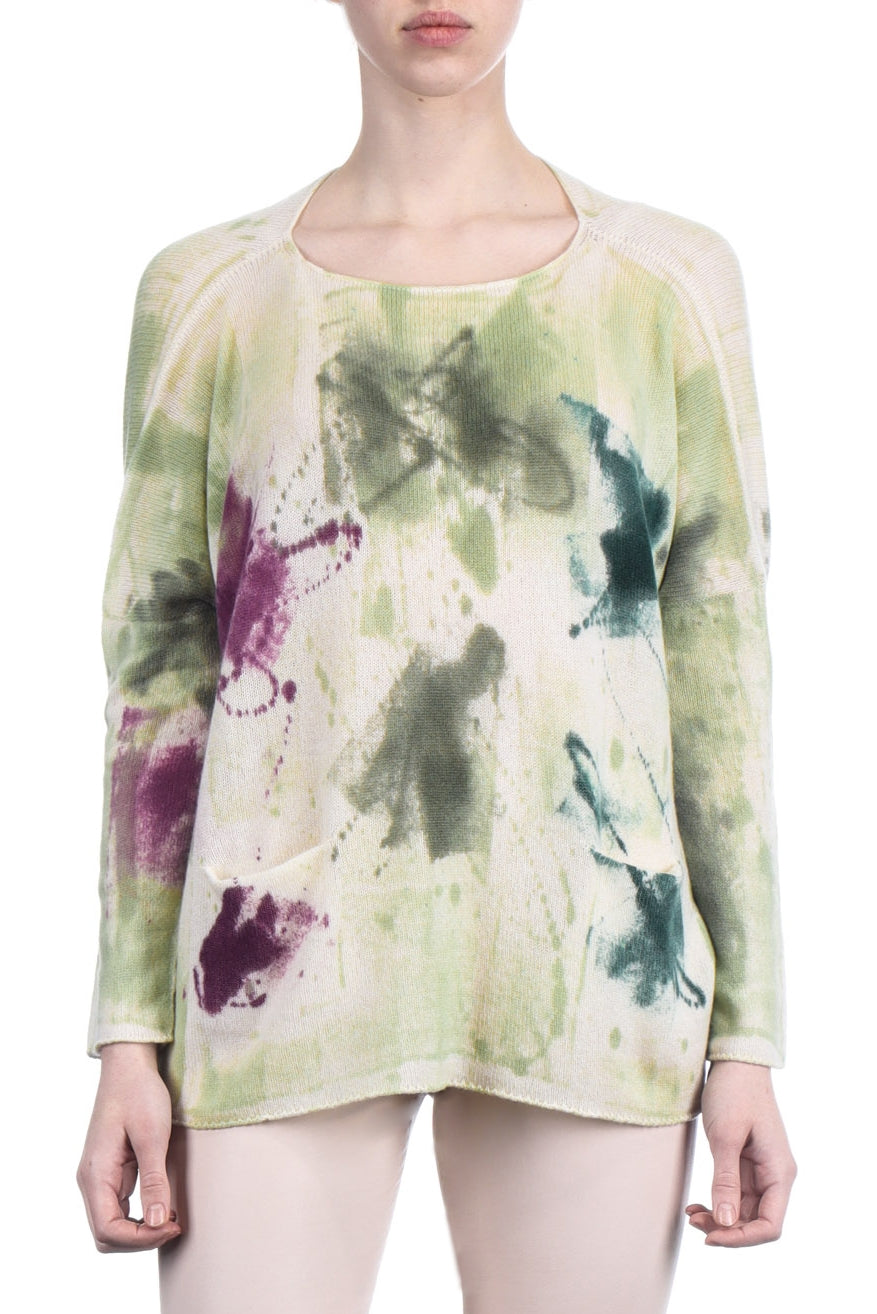 F Cashmere Damen Kaschmir Oversized Pullover Bruco 19 grün multicolor