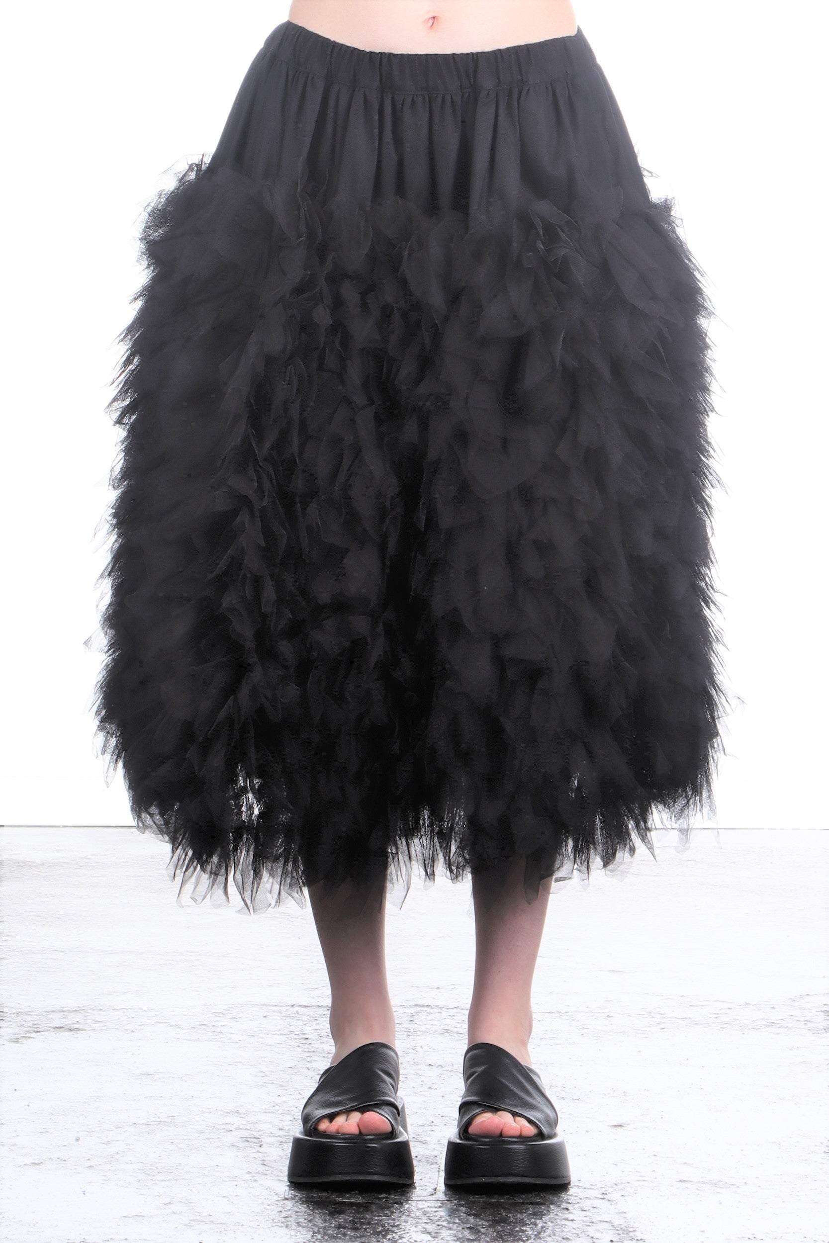 Comme Des Garçons Damen Midi-Rock mit Tüll-Applikationen schwarz