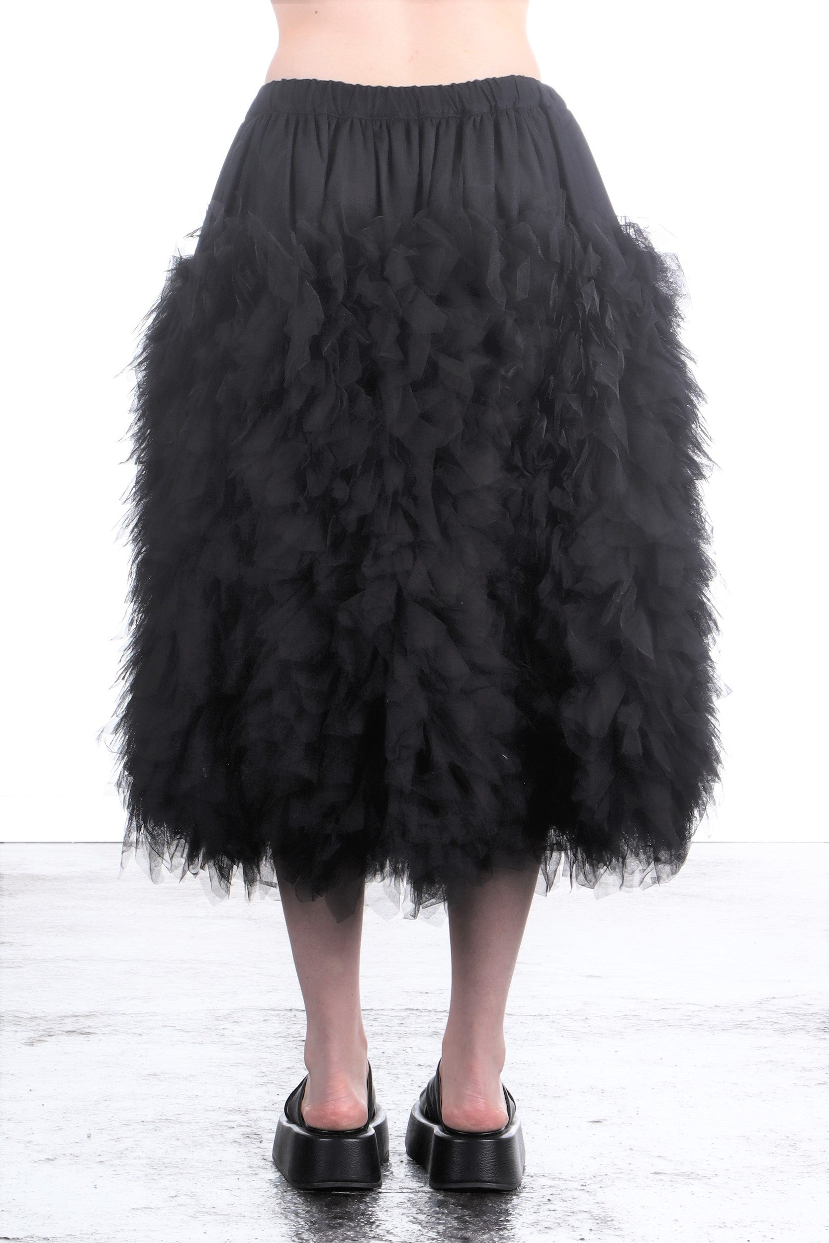 Comme Des Garçons Damen Midi-Rock mit Tüll-Applikationen schwarz