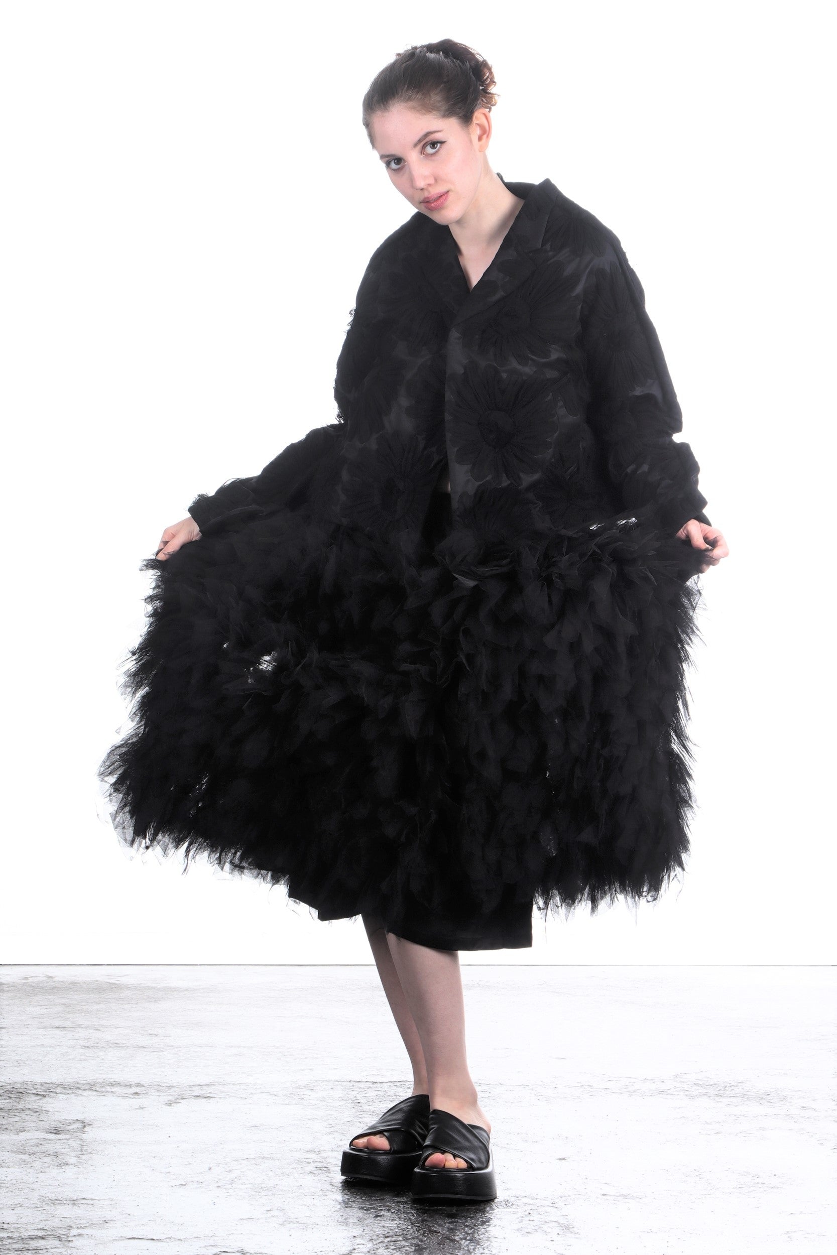 Comme Des Garçons Damen Midi-Rock mit Tüll-Applikationen schwarz