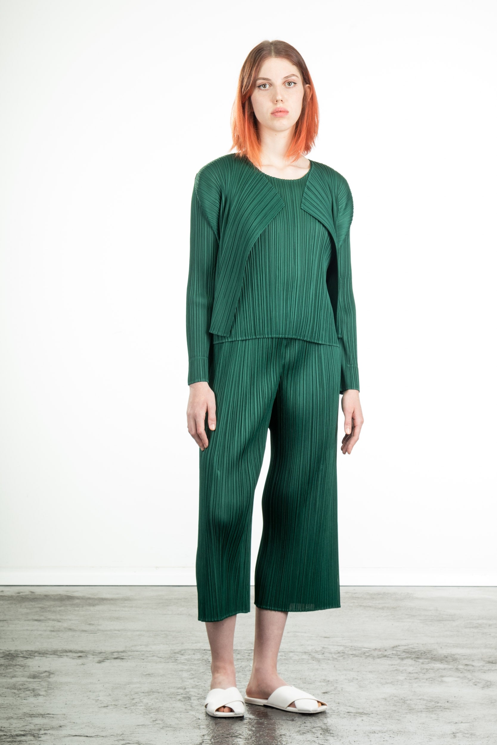 Pleats Please Issey Miyake Plissee 7/8 Hose grün