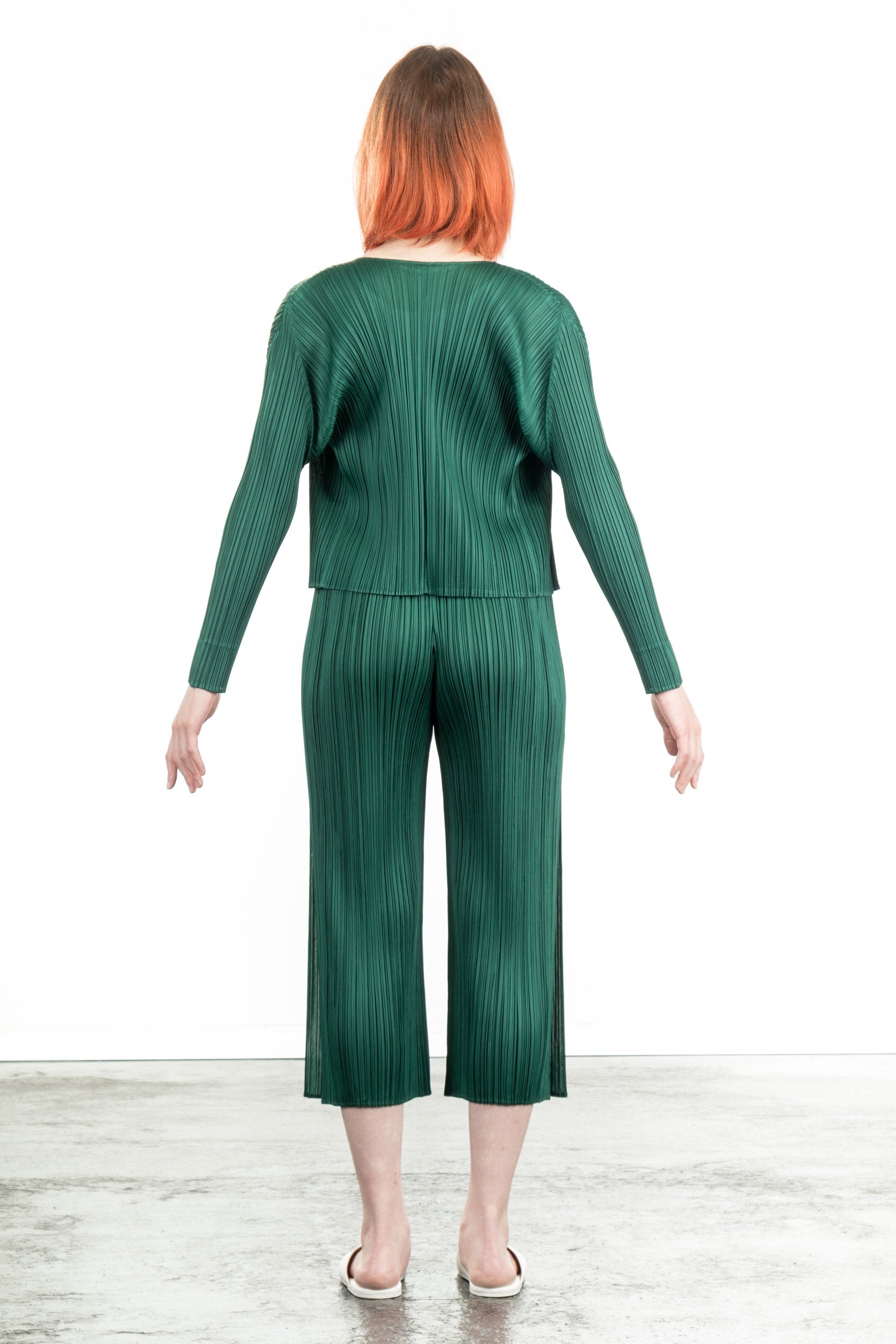Pleats Please Issey Miyake Damen Plissee Cardigan grün