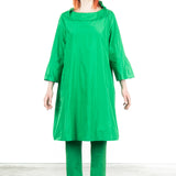 Katharina Hovman Damen Taft Kleid A-Linie ausgestellter Kragen grün