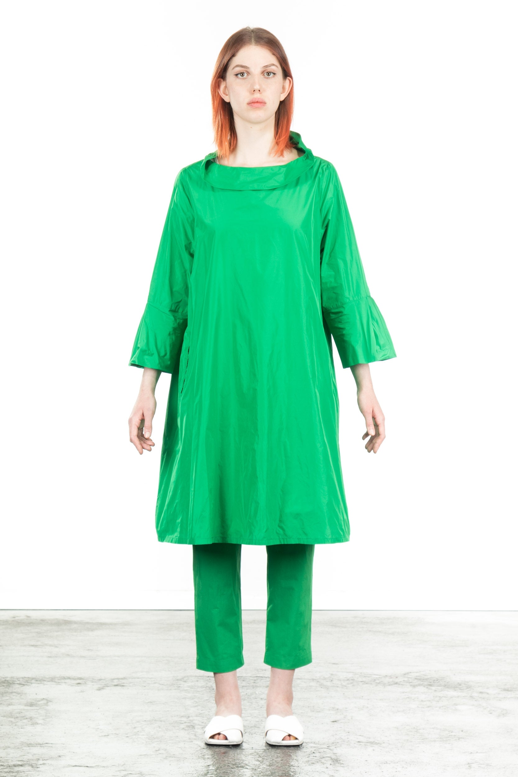 Katharina Hovman Damen Taft Kleid A-Linie ausgestellter Kragen grün