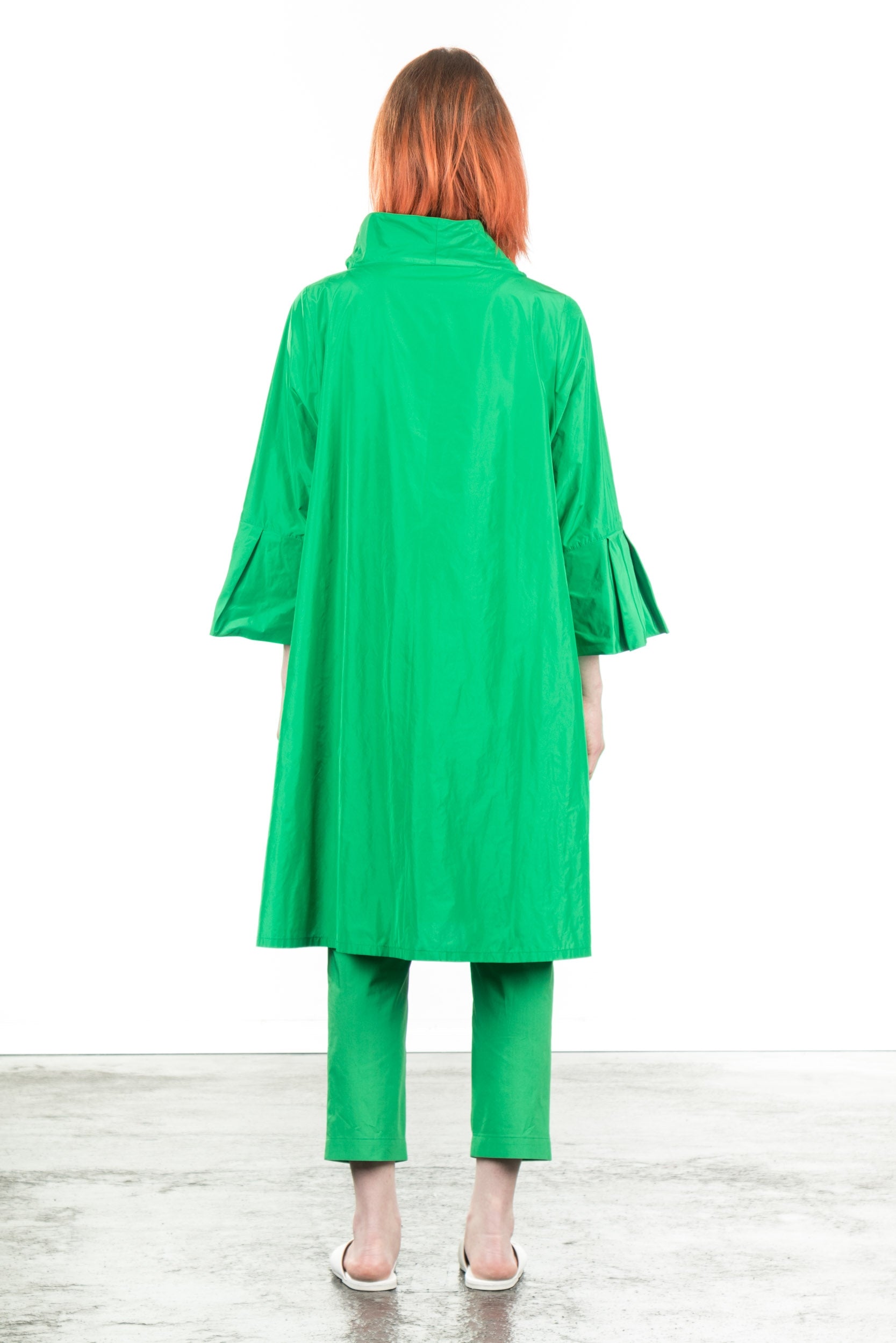 Katharina Hovman Damen Taft Kleid A-Linie ausgestellter Kragen grün