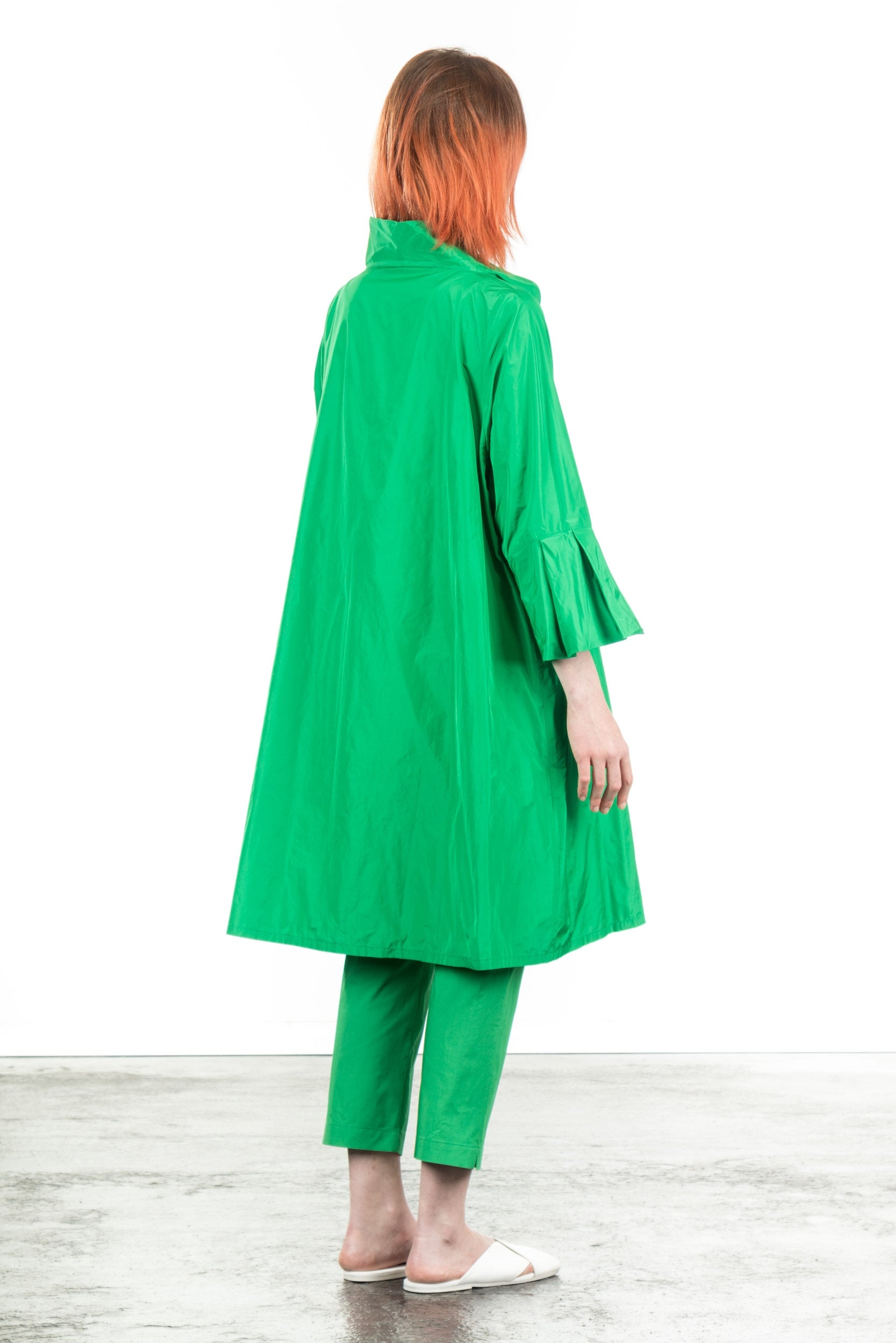 Katharina Hovman Damen Taft Kleid A-Linie ausgestellter Kragen grün