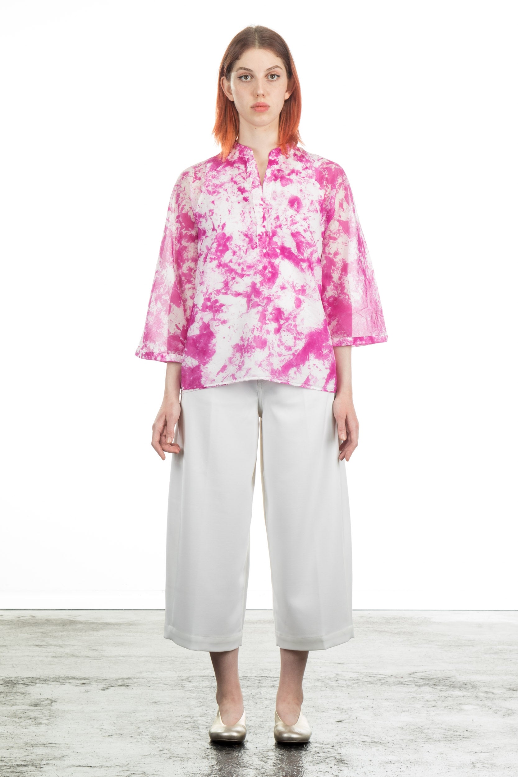 Avant Toi Damen Bluse mit Batikmuster weiß-pink