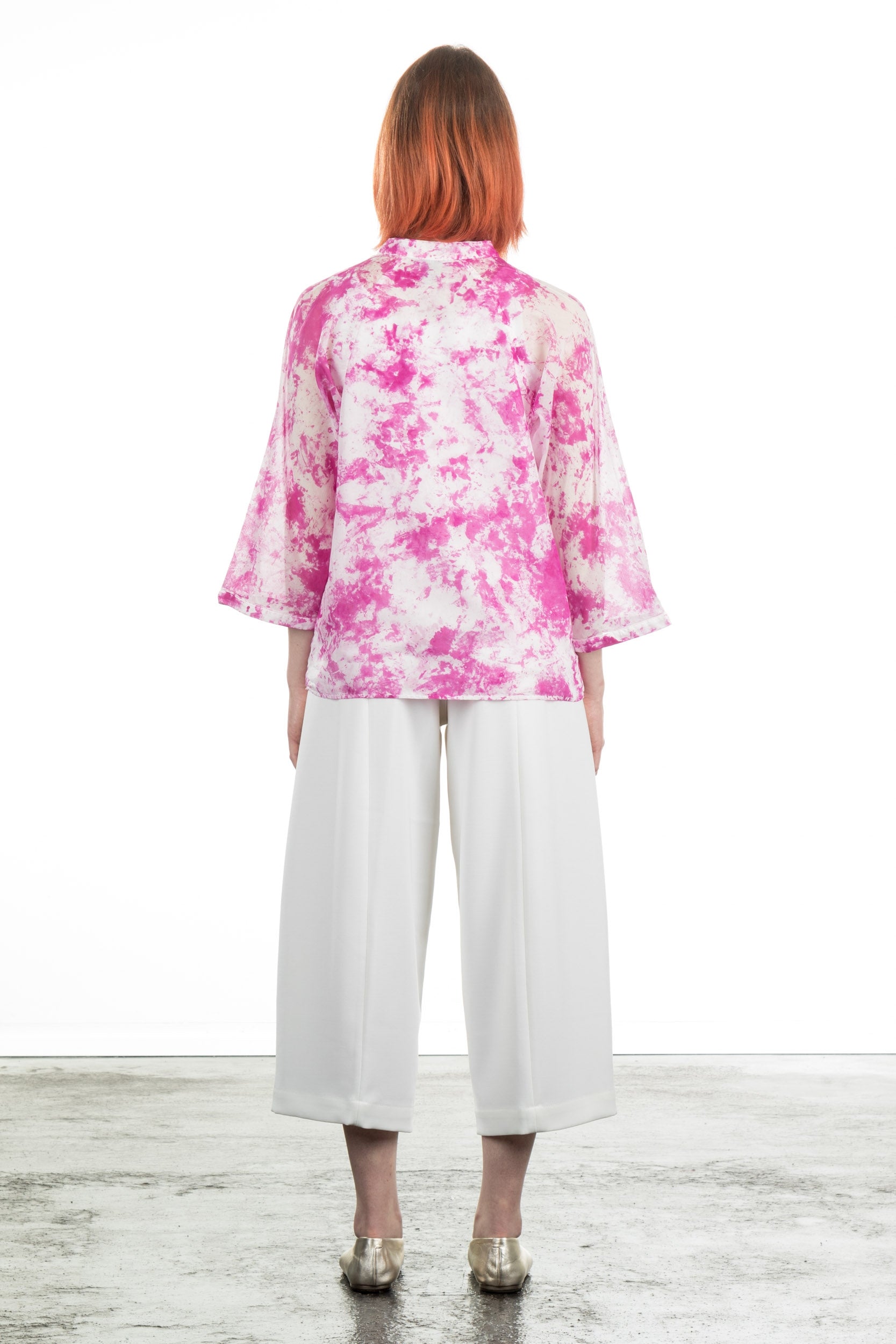 Avant Toi Damen Bluse mit Batikmuster weiß-pink