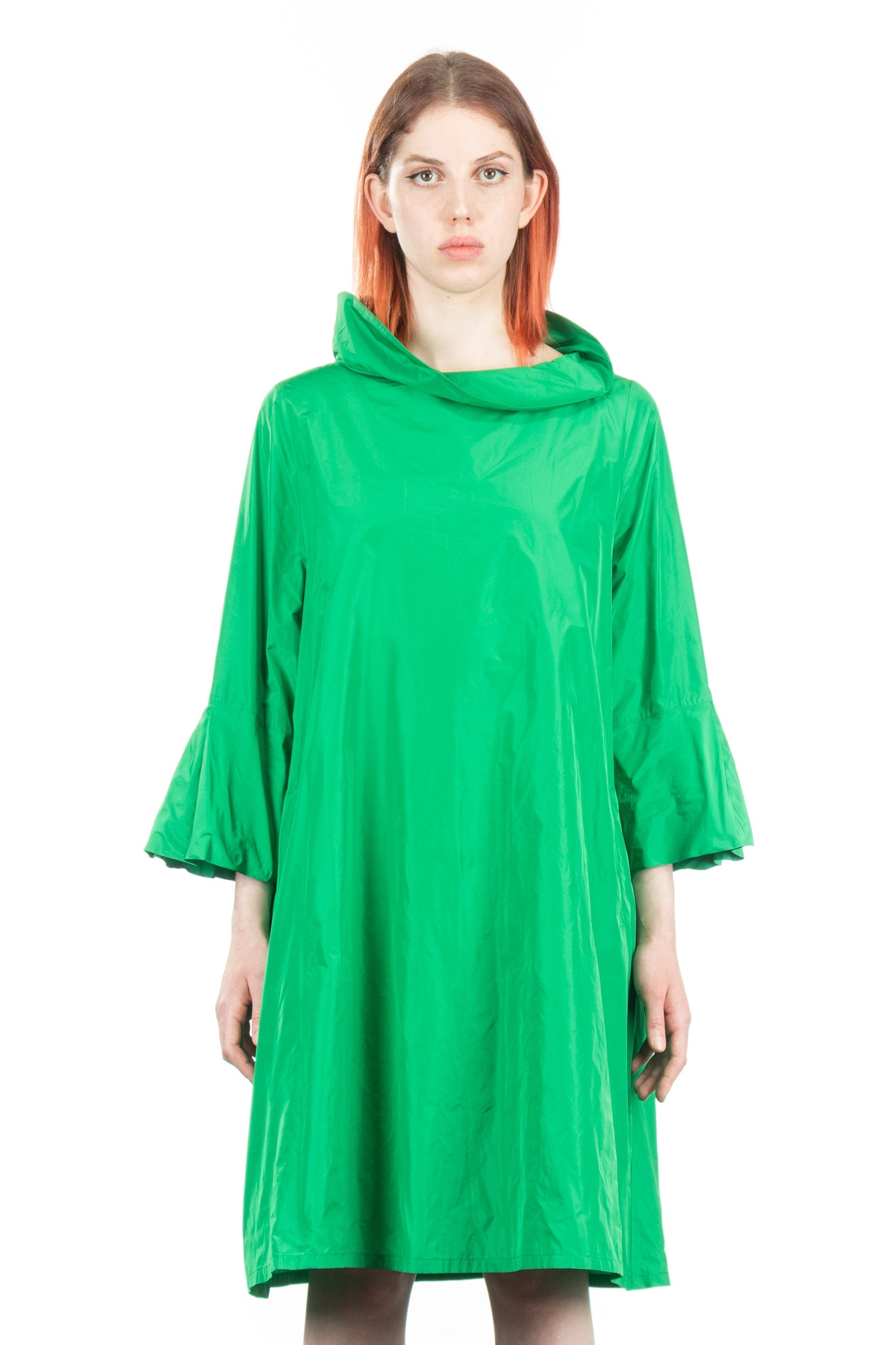 Katharina Hovman Damen Taft Kleid A-Linie ausgestellter Kragen grün