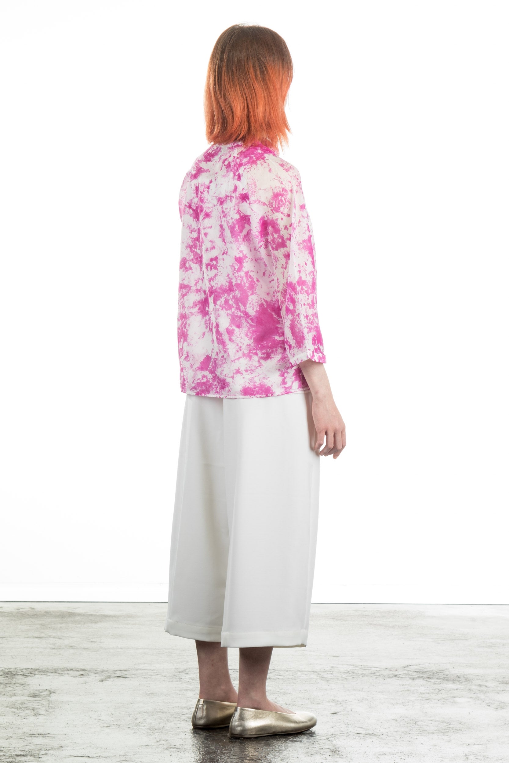 Avant Toi Damen Bluse mit Batikmuster weiß-pink