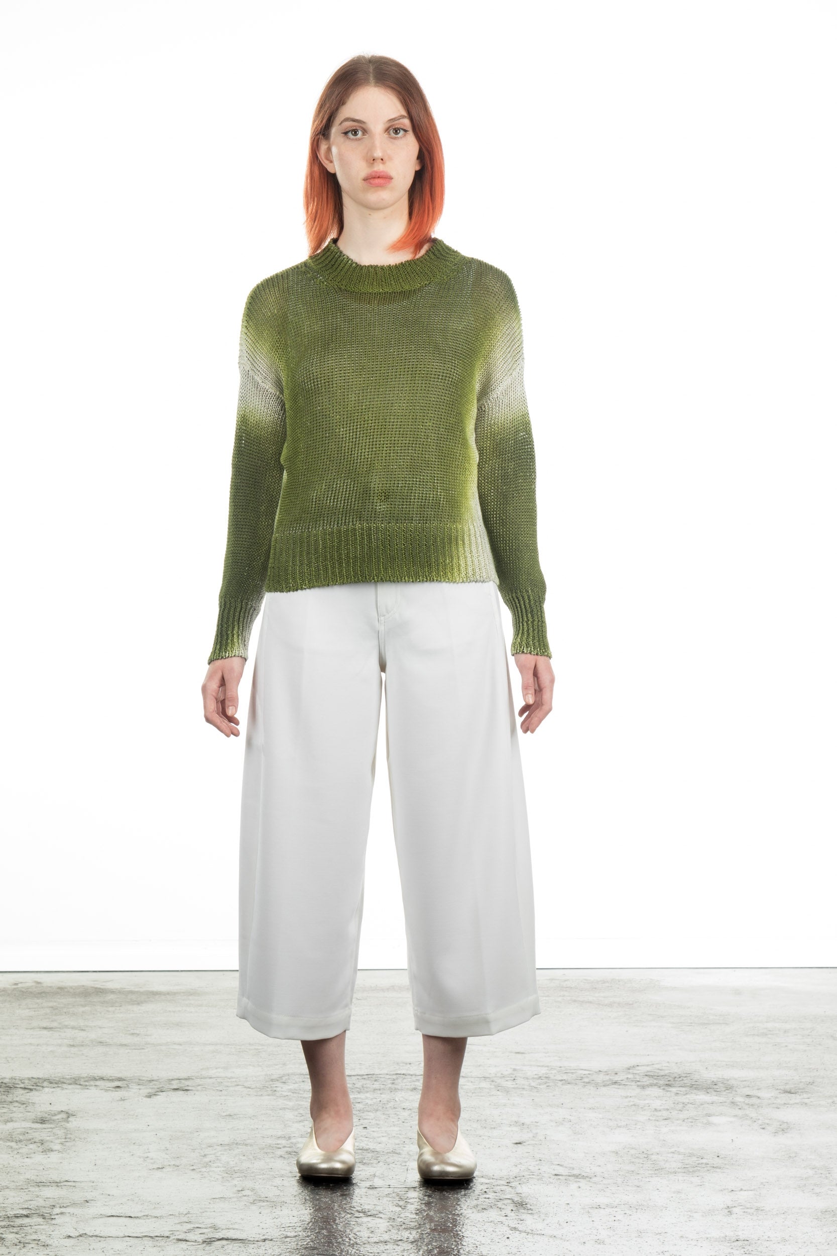 AVANT TOI Damen Pullover aus Leinen grün-weiß