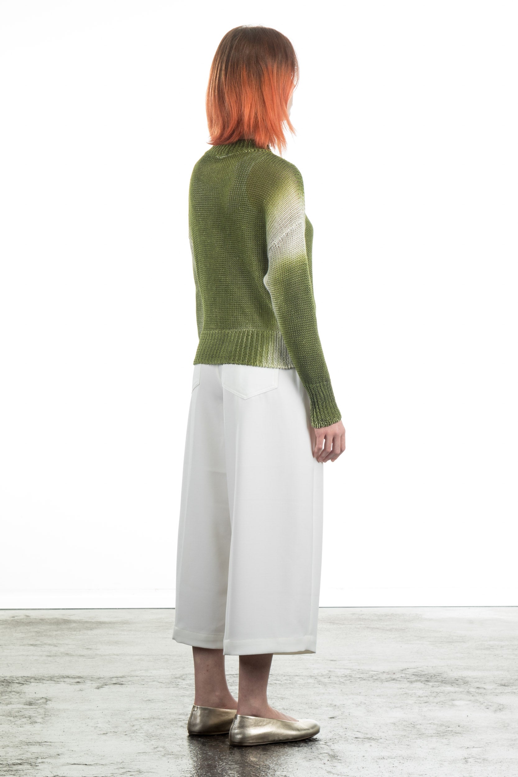 AVANT TOI Damen Pullover aus Leinen grün-weiß