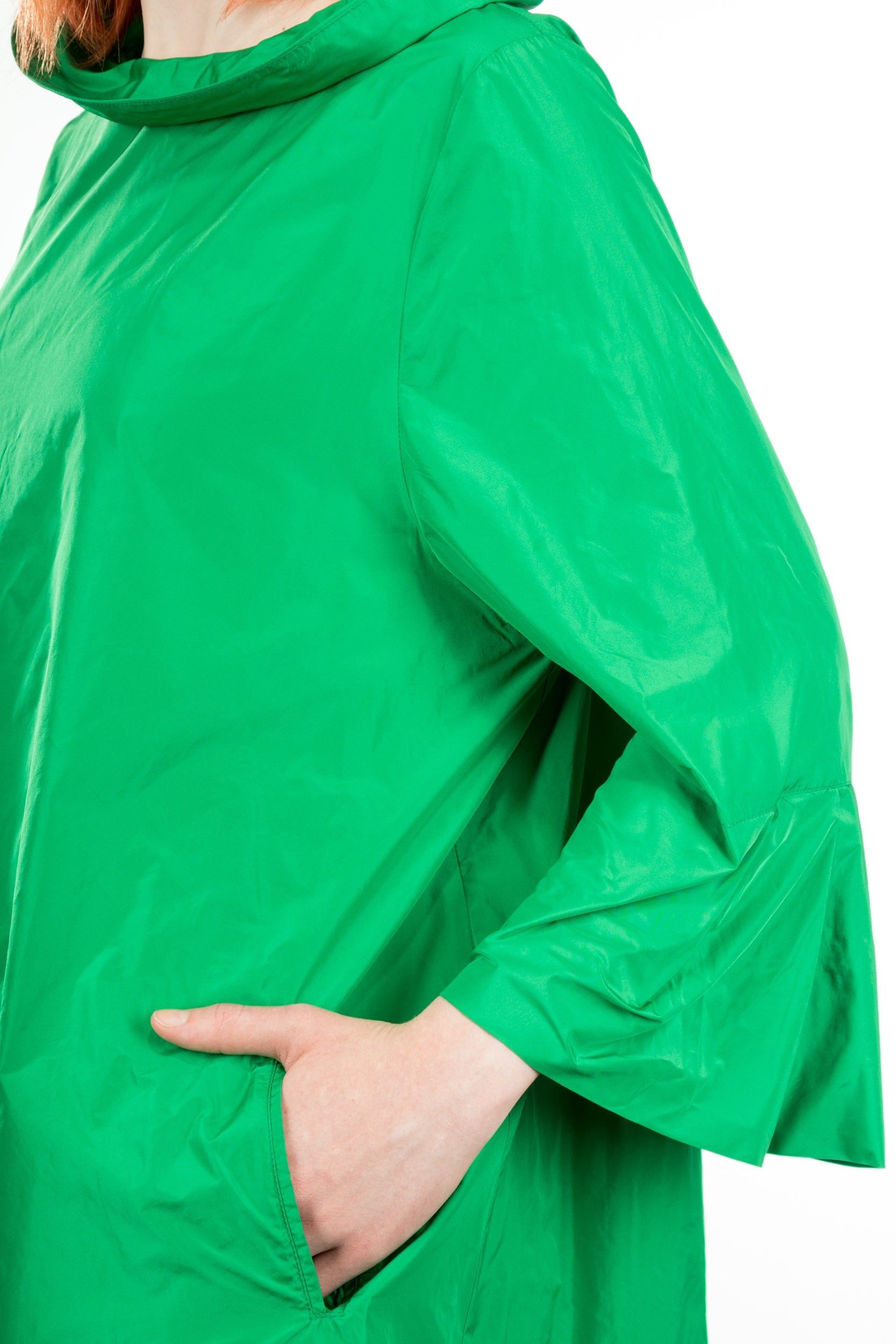 Katharina Hovman Damen Taft Kleid A-Linie ausgestellter Kragen grün
