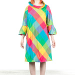 Katharina Hovman Damen Taft Kleid A-Linie ausgestellter Kragen colour check