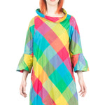 Katharina Hovman Damen Taft Kleid A-Linie ausgestellter Kragen colour check