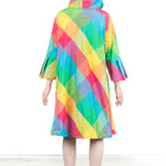 Katharina Hovman Damen Taft Kleid A-Linie ausgestellter Kragen colour check