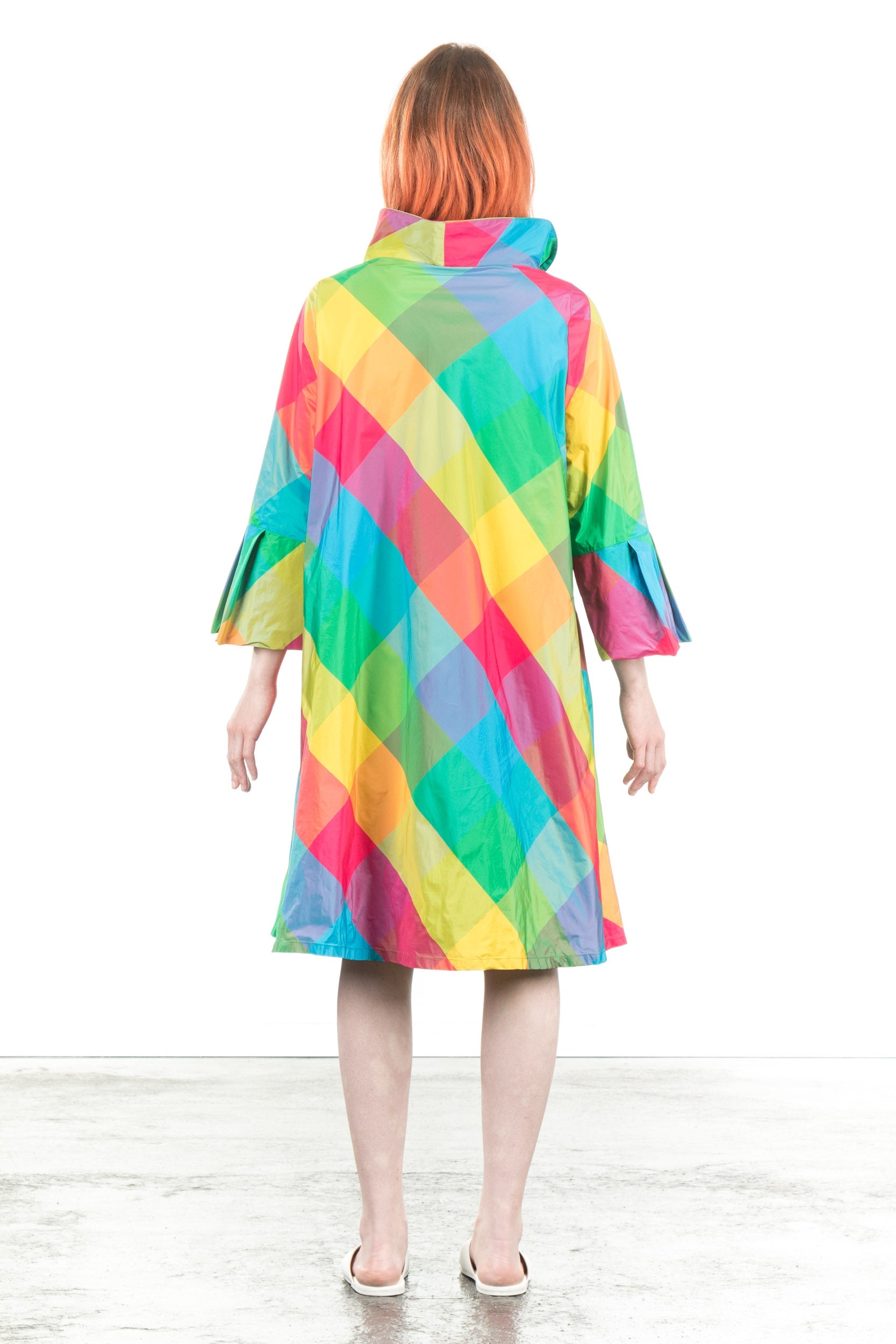 Katharina Hovman Damen Taft Kleid A-Linie ausgestellter Kragen colour check