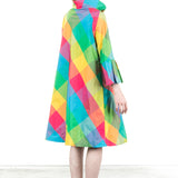 Katharina Hovman Damen Taft Kleid A-Linie ausgestellter Kragen colour check